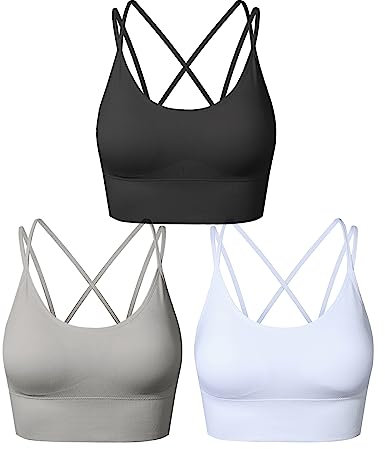 SEGRILA Reggiseno Sportivo da Donna, Imbottito, Senza Ferretto, con Schiena Incrociata, per Yoga, Fitness, Nero/Bianco/Grigio, L