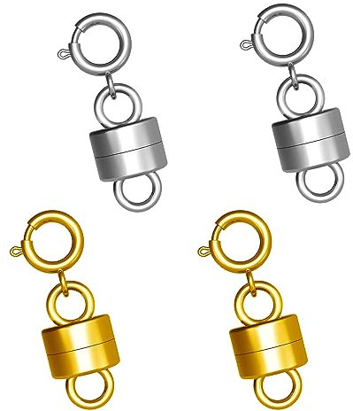 4St Magnetische Halskettenverschlüsse und Verschlüsse, Magnetverschluss Konverter, Magnetischer Schmuckverschluss für Schmuckherstellung, DIY Armbänder, Fußkettchen (Gold, Silber)