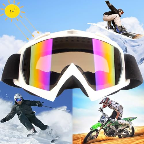 Mikqky Skibrille, Ski Goggles, Snowboard Brille, Anti-Nebel Snowboard Brille, Snowboardbrille für Brillenträger, Schneebrille Verspiegelt, Motorradbrille, Uv-Schutz Skibrillen, 7,1 x 4,2 Zoll(Bunt)