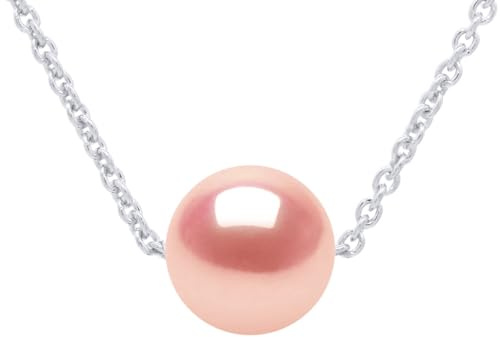 PEARLS & COLORS - Collier Chaîne Perle de Culture d'Eau Douce Ronde - Qualité AAA + - Argent 925 - Bijou Femme