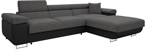 Mirjan24 Ecksofa Torezio Mini mit Bettkasten, Einstellbare Kopfstützen, Bequeme Polsterung, Eckcouch mit Schlaffunktion für Wohnzimmer L-Form Couch mit Bettfunktion (Soft 011 + Lux 06, Seite: Rechts)
