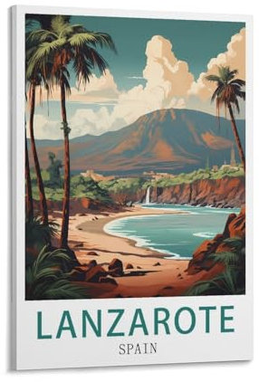 YNIEILUU Lanzarote Spanien, Vintage-Reiseposter, 60 x 90 cm, Leinwand-Kunstposter, Gemälde, Bilder, Wandkunstdrucke, Wanddekoration für Schlafzimmer