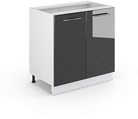 Vicco Armario bajo para Fregadero Fame-Line, Antracita Alto Brillo/Blanco, 80 cm con Estante, ET Antracita