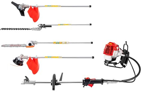 Benzin Multigartengerät 4in1 Rasentrimmer Freischneider Kettensäge 2 Takt Benzin Motorsense Heckenschere für die Landwirtschaft, Gartenarbeit