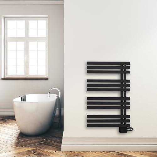 Design Badheizkörper Paneel mit Anschluss links oder rechts | Heizkörper mit versetztem Mittelanschluss (Schwarz, 1000 x 600 mm)