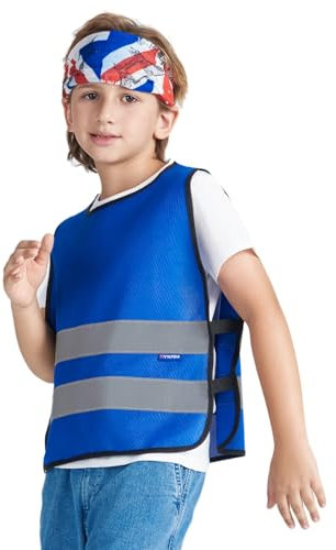 AYKRM Kinder Warnweste, 360 Grad Reflektierende Sicherheitsweste in Gelb, Universal Größe S für Jungs Mädchen (45x53CM) - Ideal für 10-14 Jahre, Blau