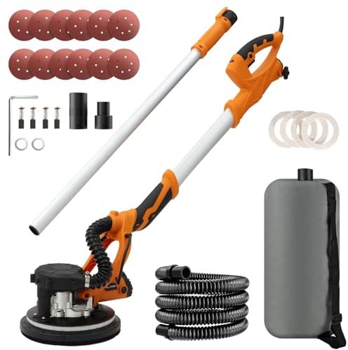 Ponceuse Girafe, 1250W Ponceuse Mur et Plafond, 5 Vitesses Variables 800-1800RPM avec poignée télescopique avec bande lumineuse LED et sac de collecte de poussière par aspiration