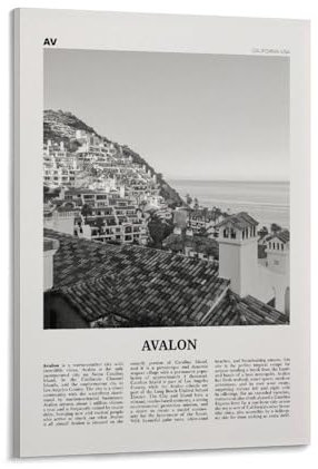LZTEN Avalon Print Black And White California, Avalon Wall Art, Avalon Poster, Avalon Photo, Santa Catalina, USA, United States, North America Canvas Wall A