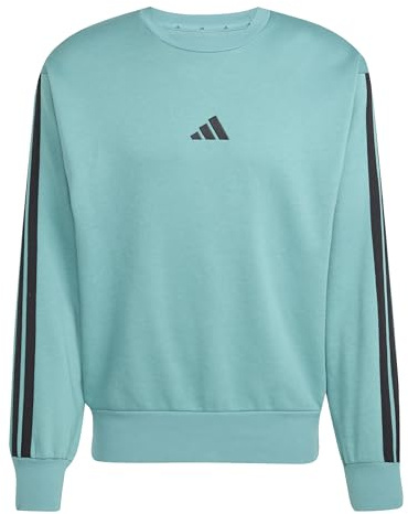 adidas Men's ESSENTIAL THREE STRIPES FLEECE SWEATSHIRT, powder teal/black, XL