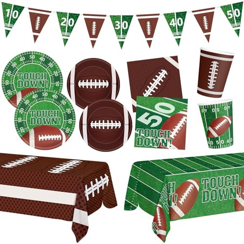 Football Party Supplies Set, Including Football Plates Napkins Cups and Banner
