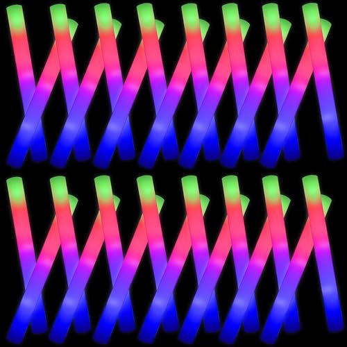 AUOHTOWRT Lot de 70 bâtons lumineux géants en mousse, bâtons lumineux en mousse pour mariage, 3 modes de couleur clignotante pour fournitures de fête, fête d'enfants, anniversaire, mariage, cadeaux
