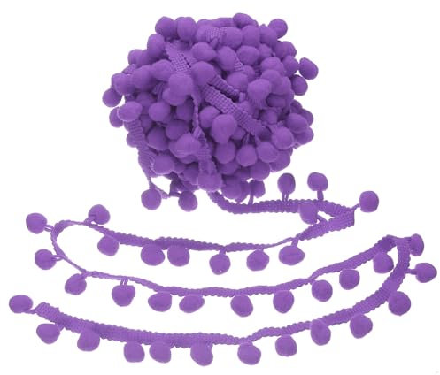 sourcing map 9,1 m Pompom-Bordüre, 2,5 cm breit, violett, Pompom-Ball, Fransenborte zum Nähen, Fransenstoff, Band für Bastelarbeiten, Vorhang, Kleidung, Kissen, Heimdekoration