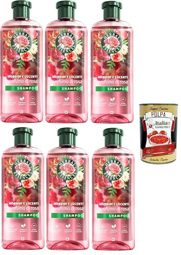 Herbal Essences Soft and Shiny Shampoo, für trockenes Haar, mit Rosenessenz, vegan 6x250 ml+ Italian Gourmet polpa 400g