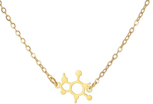 TEAMER Koffeinmolekül Halskette Coffea Anhänger Koffein Schmuck für Kaffeeliebhaber Barista Wissenschaftler Chemiker Lehrer (Gold)