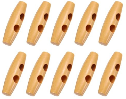 Knebelknöpfe aus Holz, 40 mm, goldfarben, zum Nähen, Stricken, Dufflecoat, Knebelknöpfe für Pullover, Mantel, Duffle, Knebel, Holz, Horn, Nähen, Stricken, Knöpfe, Holz, 2 Löcher (10 Stück) (10 Stück)