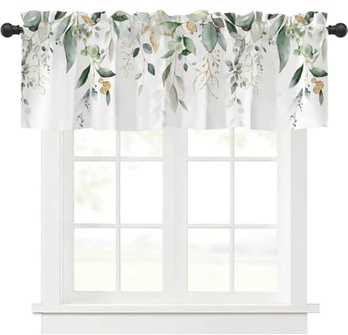 Highdi 1 Piezas Cortinas Cortas Cocina con Bolsillo Media Cortina Pequeña Ventana Dormitorio Translucidas Rustica Bistro para Dormitorio Café Baño (Hojas caídas,137 * 45cm)