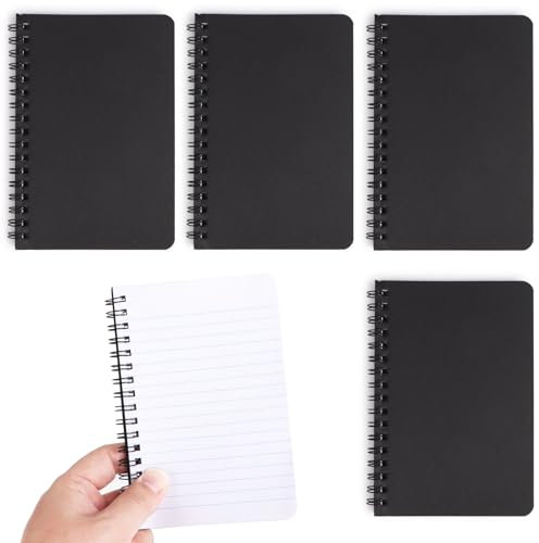 GEBETTER 4 Stück x 50 Blätter Mini Notizblock A6 Notizbuch Klein Spirale Pocket Notizheft mit schwarzer Abdeckung Linierte Notebook für Schulsachen Lernen zubehör Treffen Schule Büro Memos (A6)