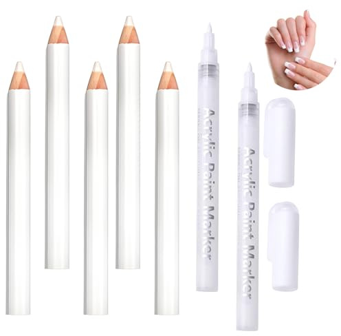 GMHLLES 2PCS Uick Dry Fine Tips Nail Art Pens,White Nail Pencil,Quick-Drying Formula,Suitable for Dot and Line Art DIY Nail Decoration with 5 Drill Pens (White)