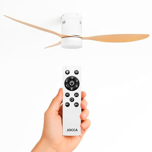 Jocca Ventilador de Techo con Luz LED – Blanco | Motor DC Silencioso | 3 Aspas ABS | 6 Velocidades | Control Remoto | Temporizador 8h | Diámetro 132 cm
