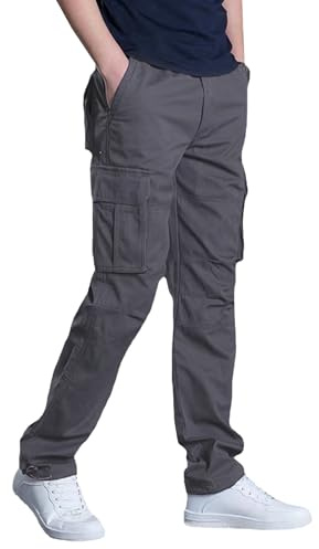 LBL Pantalon de Travail Multipoches pour Hommes Été Coton Léger Respirant Multi Poches Cordon Ajustable Cheville Urbain RandonnéeGris S