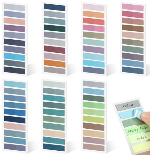 Euqvunn 1400 Piezas Marcadores Adhesivos, 70 Colores Marcapaginas Adhesivos, 7 Blocs, Notas Adhesivas Transparentes, Índices de Pestañas Traslúcidas Reposicionables para Oficina y Planificación