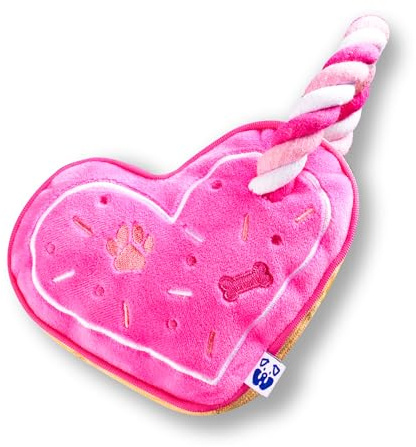PAWTY Love Heart Dog Toy – Plush Valentine’s Gift with Squeaker – Interactive Tug Rope Chew Toy for Small & Medium Dogs – Cute Pink Dog Toy for Birthday, Teething & Playtime – Durable & Adorable