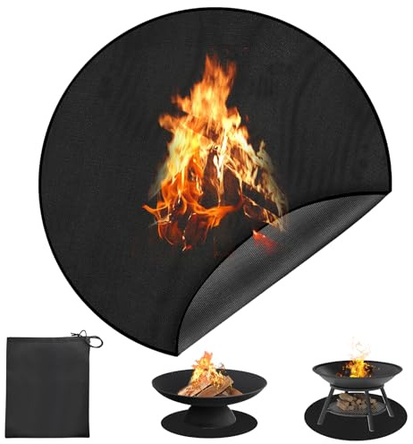 Tapis de Brasero Rond, 97cm Tapis Barbecue Sol Exterieur, Tapis Ignifuge pour Brasero Exterieur Tapis Anti Feu, Résistant à La Chaleur Réutilisable pour Cheminée, Sol, BBQ et Braséros