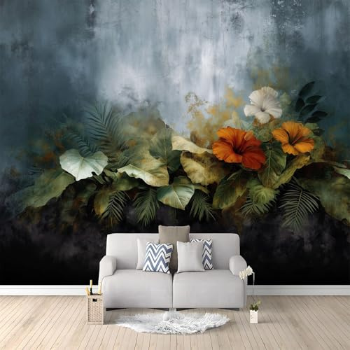 Générique Papier Peint Panoramique Feuilles Fleurs Mystérieuses De La Jungle 500x280 cm Papier Peint Poster Mural 3D, Tapisserie Photo Peinture Murale Intissé Fresque pour Salon Chambre Toile Fond TV