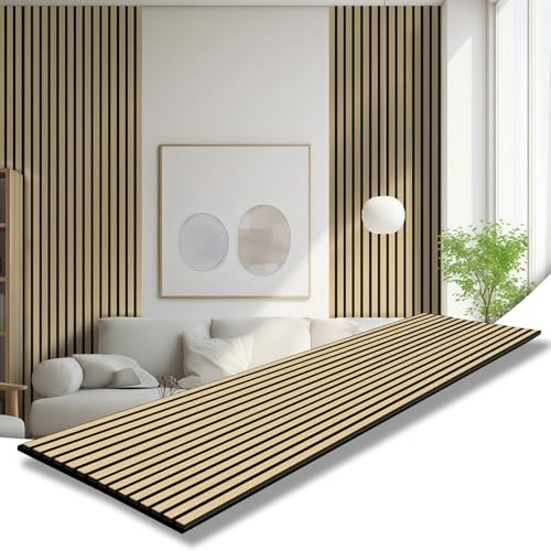 AKK-STAR Akustikpaneele Holz 4Pack (8 Stück) 240x60cm 11,52m² Wandpaneele in Holzoptik für Schallschutz & Dekoration | 3D Wandpaneele für Wohnzimmer, Homeoffice | Zur Wandmontage (Klassik Eiche 13#)