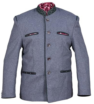 German Bavarian Jacket Austrian Traditional Tyrol Loden Blazer Wool Jacket Charcoal Gray (US, Alpha, X-Large, Regular, Regular, Charcoal Grey)