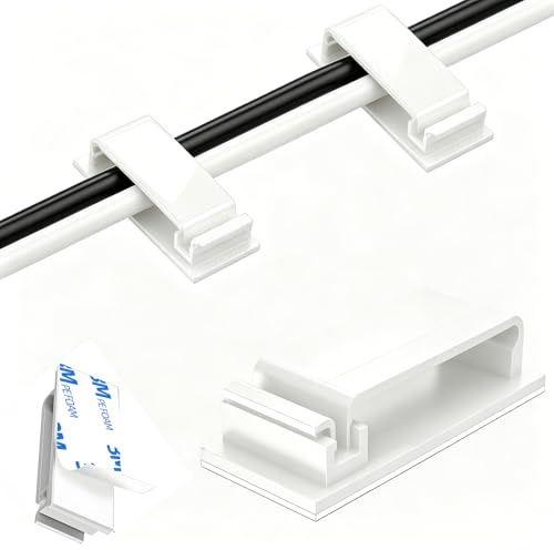 KLJ kabelhalter selbstklebend kabelmanagement 49 Pack Weiß,Anpassbar und wiederverwendbar kabelclips selbstklebend,Gilt für Schreibtisch kabelmanagement Cable Management