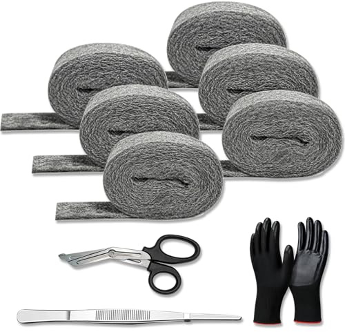 Steel Wool Mice Blocker,6 Pack, 21m Coarse Wire Wool for Rodent Control | Hole Gap Filler with Gloves Scissors and Tweezers, Multi-Purpose DIY Steel Wool for Cleaning,Polishing,Pest Prevention