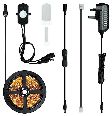LED Lights Strips, 8.2ft DIY Flexible Motion Activated Under Cabinet Lighting Full Kit, DC12V 15W SMD3528 Sensor Switch Controlled 300lm for Kitchen Home Bed Lights, Decorative Lighting