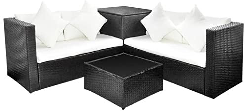 vidaXL Garten Lounge Set mit Auflagen 4-TLG., Gartenmöbel mit Sofas Tisch Kissen, Sitzgruppe für Garten Terrasse, Gartensofa, Schwarz Poly Rattan