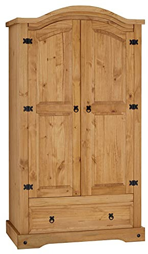 IDIMEX Armoire Salsa penderie pour vêtements Style Mexicain avec 2 Portes battantes et Rangement 1 étagère et 1 tiroir, en pin Massif Finition teintée/cirée