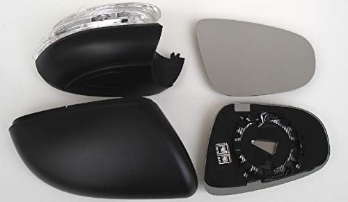 Achtung! OHNE vorderen Kranz! Außen-Spiegel Reparatur-Set rechts Glas + Blinker + Kappe schwarz Keine Wagenfarbe Pro!Carpentis kompatibel mit TOURAN ab Facelift 05/2009