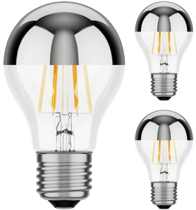 ledscom.de 3 Stück E27 LED Leuchtmittel, A60, warmweiß (2700 K), 6 W, 667lm, Kopfspiegel (silber)