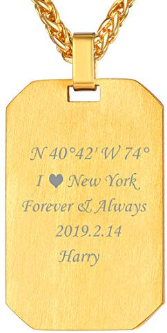 U7 Dog Tag Dorado Collar de Placa Militar Colgante Personalizable Acero Inoxidable 316L Joyería ID Identificación para Padres Hijos Regalo Cumpleaños