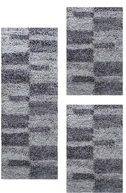 HomebyHome Bettumrandung Schlafzimmer 3 teilig Teppich Grau - Waschbarer Bettumrandung Teppich Läufer Set Extra Flauschig Bettvorleger Schlafzimmer Bettset: