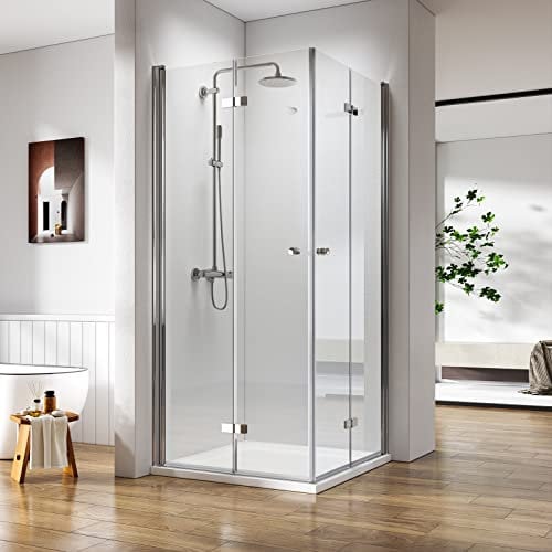 Heilmetz Rahmenlos Falttür Eckeinstieg Duschkabine 90x90cm Doppelt Duschtür Duschtrennwand Duschwand 6mm ESG Klares Sicherheitsglas Höhe:185cm