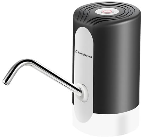 EASYSPEED Kühler & Wasserspender Für Trinkwasser,Wasserflaschen Pumpe USB Wiederaufladbar,Tragbare Automatische Trinkpumpe,Kommt Mit 2 Adaptern Wasserspender Für Zuhause,Büro,Küche,Camping,Schwarz