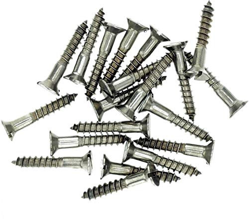 Lot de 20 vis à bois à tête fraisée fendue en acier inoxydable A2 n°4 x 0,63 (3 x 16 mm)