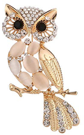 HSQYJ Jolie broche en forme d'animal avec strass ovales œil de chat et chouette - Cadeau tendance pour femme et homme, Métal Cristal