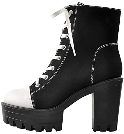 Only maker Frauen Sneaker mit Absatz Schnürstiefeletten Plateau Leinwand Schwarz 43 EU