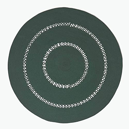 Homescapes grüner Teppich, rund, 120 cm, gehäkelter Teppich/Vorleger aus Baumwolle im Retro-Look mit Loop-Muster, flach gewebter Teppich für Schlafzimmer, Wohnzimmer, Flur oder Küche