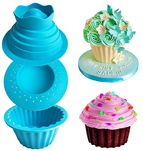 Mattix Supplies Giant Turquoise Cupcake Mold | BPA Free Silicone | Big Birthday Smash Cake Bake Set