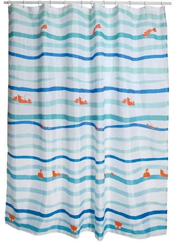 MSV Anti-Schimmel Duschvorhang - Anti-Bakteriell, waschbar, wasserdicht, mit 12 Duschvorhangringen - Polyester, „Deep Ocean“ 180x200cm Weiß