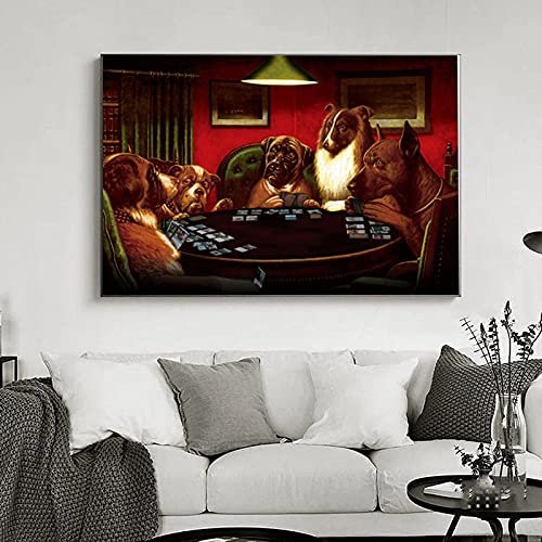 Leinwand Malerei Hunde Poker spielen Lustige Cool Dog Mops Wandkunst Nordic Poster und Drucke Bilder für Wohnzimmer Dekor 40x60cm (16x24inch) Ungerahmt
