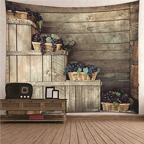 Banemi Coole Wandteppich, Weihnachten Wandteppich Braun Lila Holzschrank und Trauben Polyester Wandbehänge Home Tischdecke Dekorationen für Wohnzimmer 260x240CM