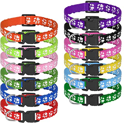 AKlamater 12 Pcs Puppy Collars Adjustable Puppy ID Collars Puppy Whelping Collars Soft Nylon with Quick Release Buckle for Small Dogs,19-32cm